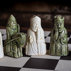 Made to order – Chess set, Lewis No.1 design in a stone and jade colour. BOARD NOT INCULDED