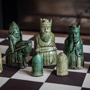 Made to order – Chess set, Lewis No.1 design in a jade and dark green colour. BOARD NOT INCULDED
