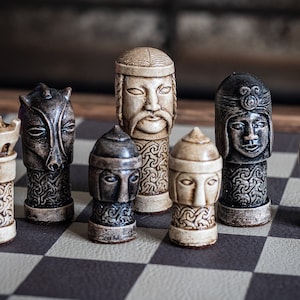 Made to order – Chess set, Celtic design in walnut and ebony colour. BOARD NOT INCULDED