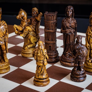 Chess set, Viking design in a walnut and oak colour. image 1