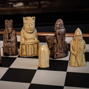 Made to order – Chess set, Lewis No.2 design in an aged cream and walnut colour. BOARD NOT INCULDED.