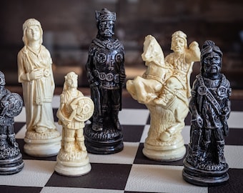 Made to order – Chess set, Viking design in a stone and black. BOARD NOT INCULDED