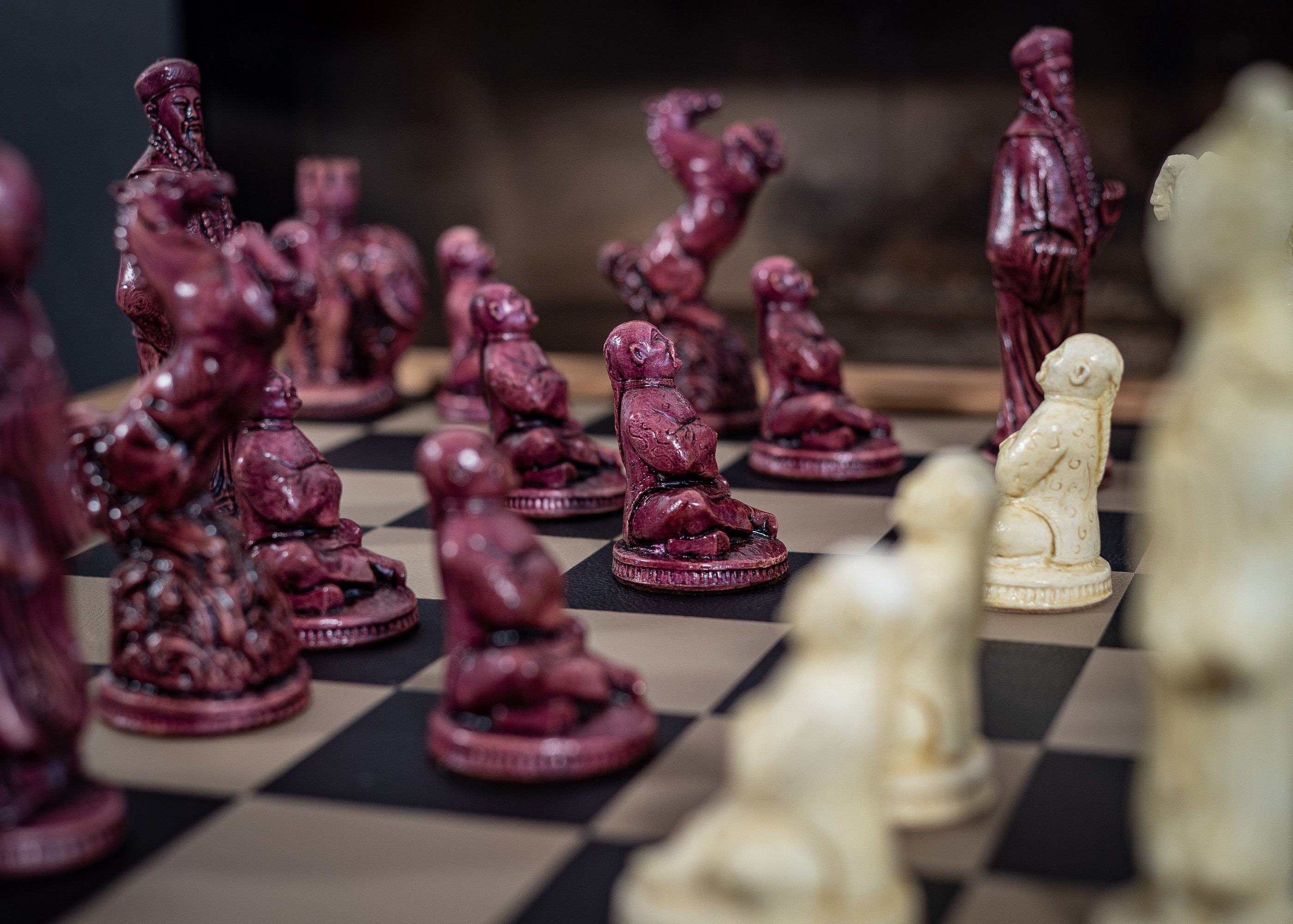 Made to Order – Chess Set, Eastern Design in a Stone and Aged Plum ...
