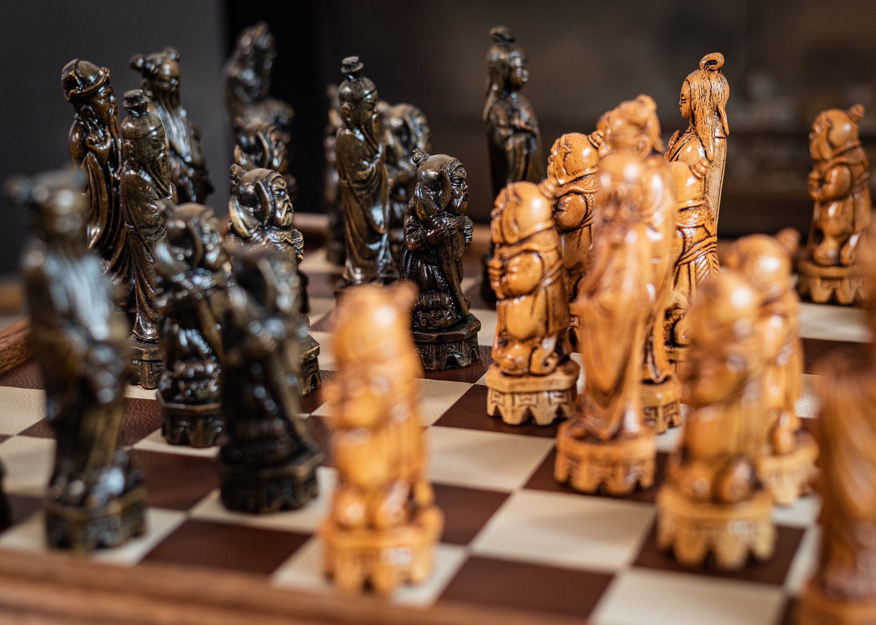 Made to Order - Chess Set, Chinese Design in an Aged Black