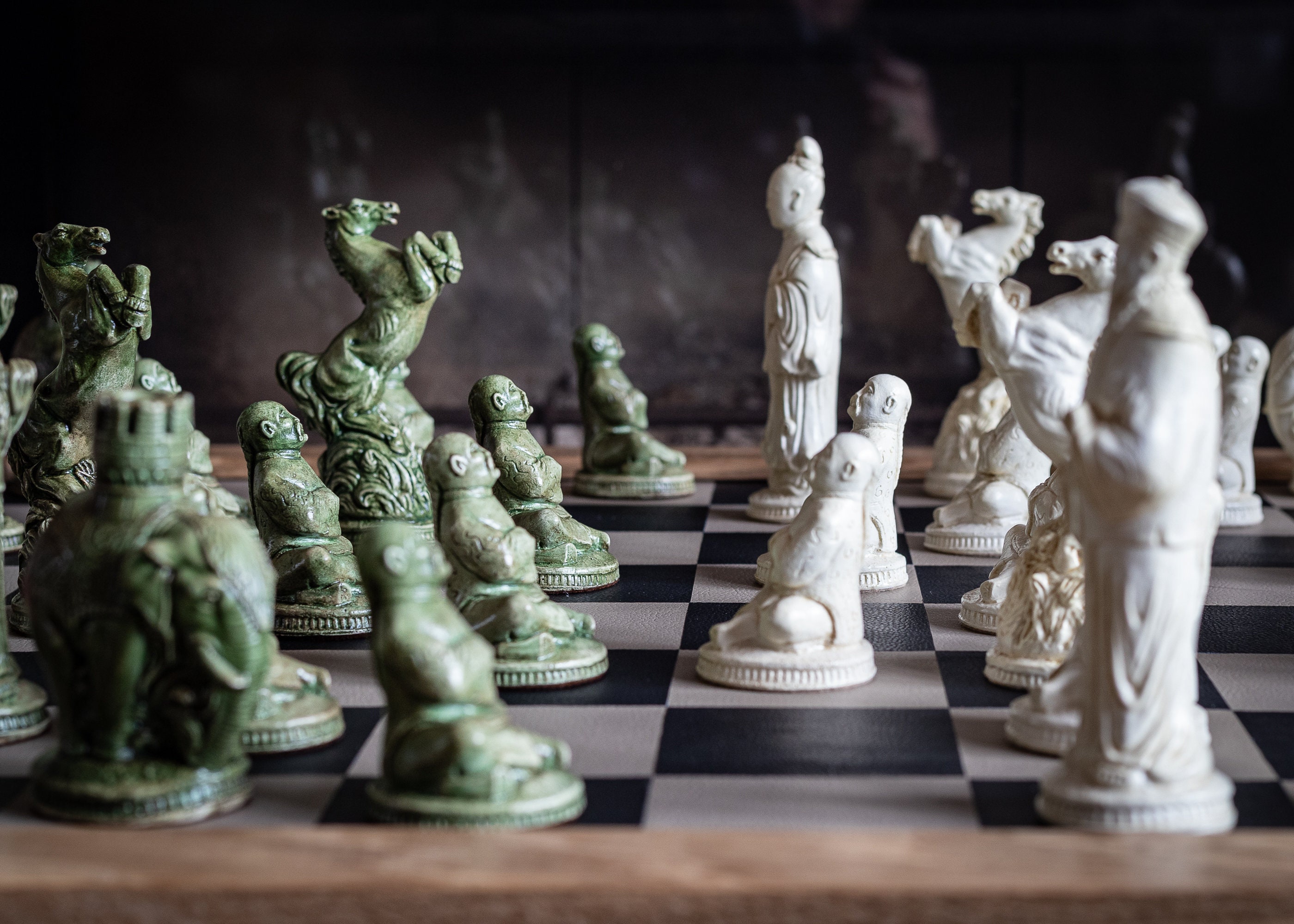 Made to Order – Chess Set, Eastern Design in a Stone and Jade Colour ...