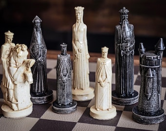 Unique Chess Set Handmade Sculptural Figures Modern Collector Pieces Display Collectible Board Game Centrepiece Gift