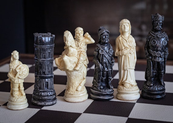 Made to Order Chess Set Viking Design in Black and Mahogany 