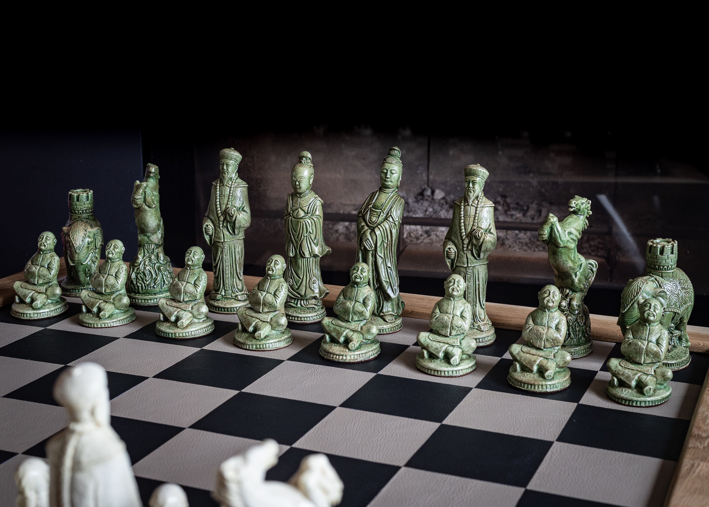 Made to Order – Chess Set, Eastern Design in a Stone and Jade Colour ...