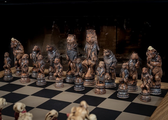 Made to Order – Chess Set, Reynard the Fox Design in Aged Ivory