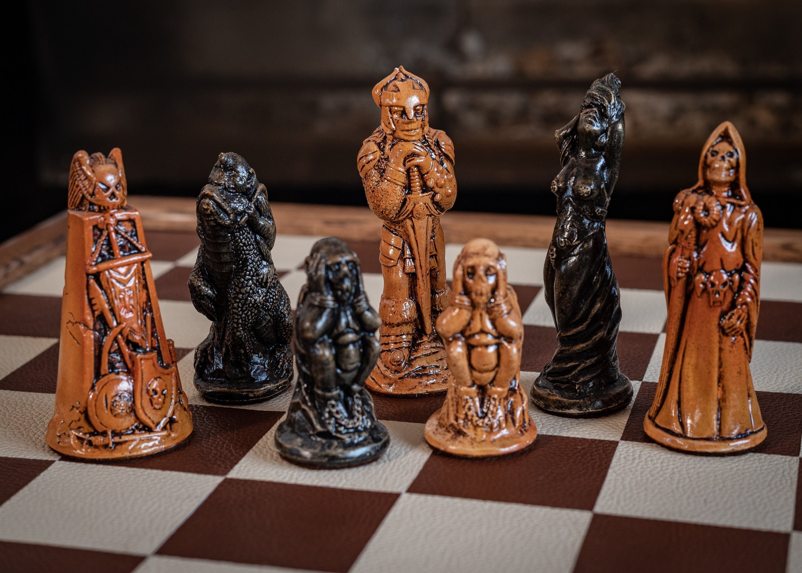 Made to Order Chess Set Fantasy Warlord Design in an Aged 