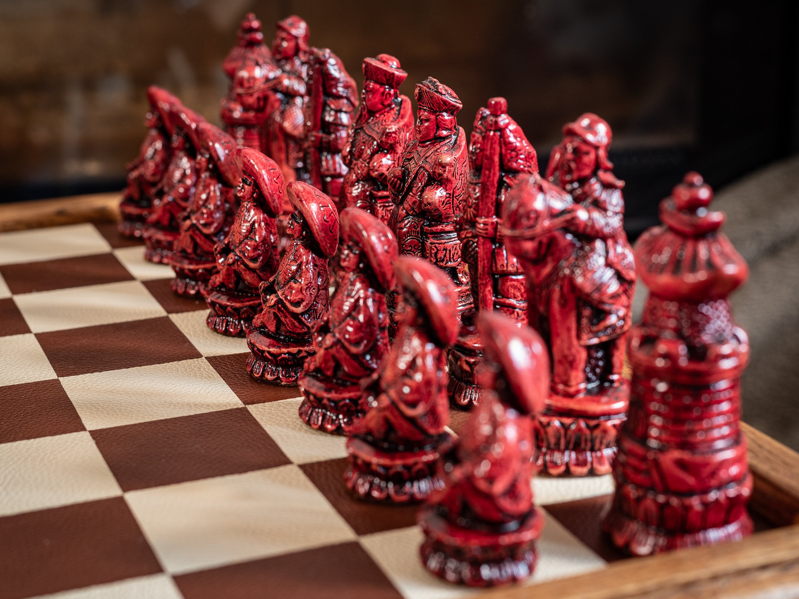 Made to Order - Chess Set, Pekin Design in an Aged Red and