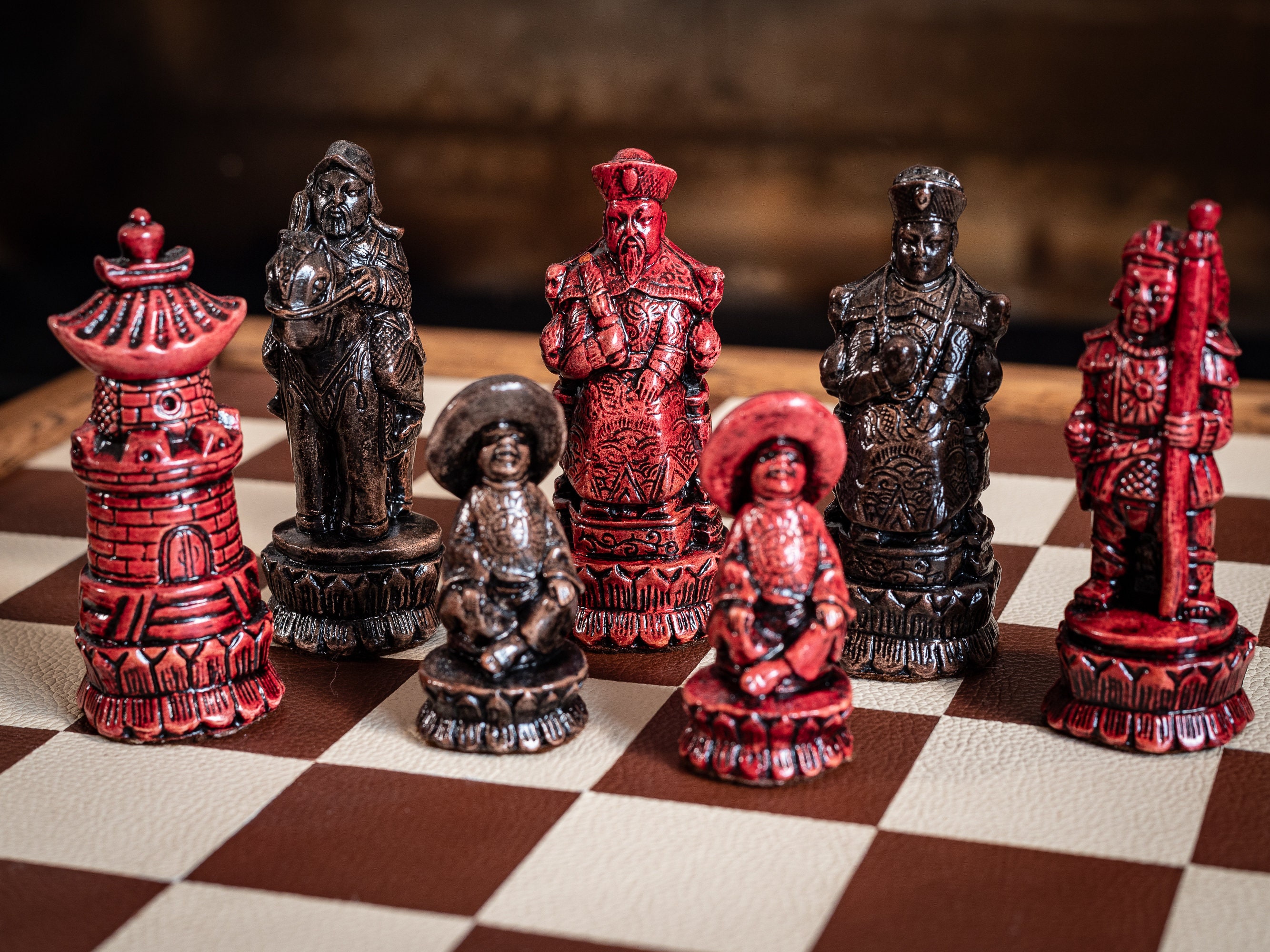 Made to Order - Chess Set, Pekin Design in an Aged Red and