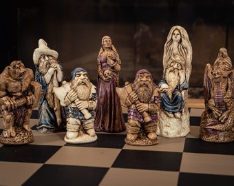 Großes Fantasy-Schachset, handgefertigte Spellmaster-Schachfiguren, Erbstück-Sammlerdisplay, hergestellt in Großbritannien