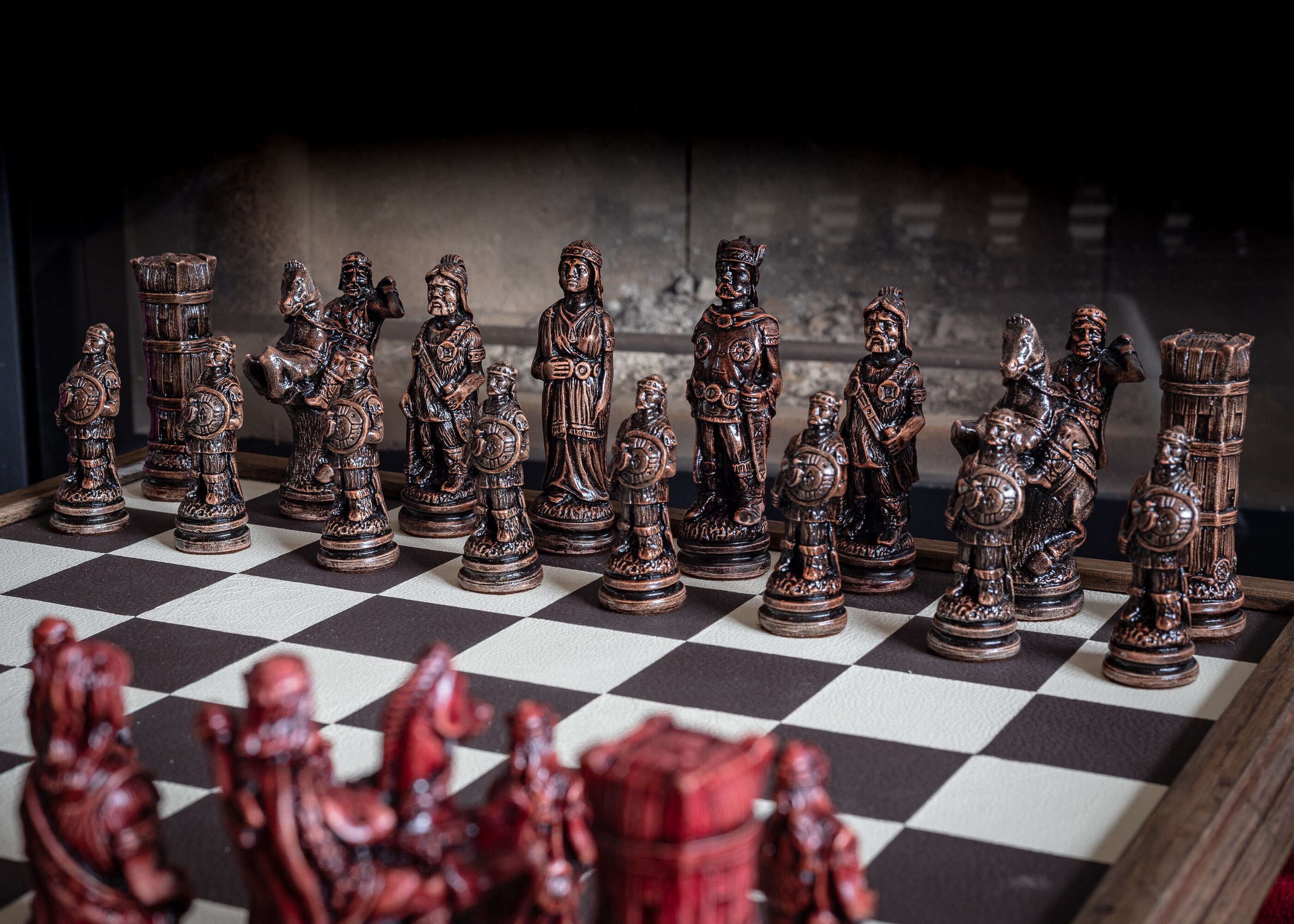 Made to Order Chess Set Viking Design in Black and Mahogany 