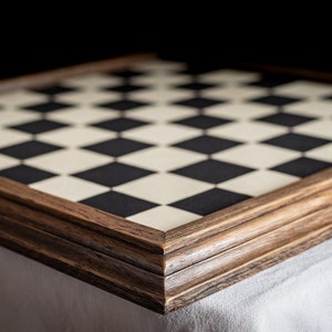 Made to order Chessboard finished in leather, with matching oak trim, 1 1/2"(40mm) squares. BOARD ONLY. Please note these are not in stock.