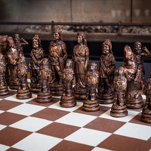 Chess set, Viking design in a walnut and oak colour. image 2