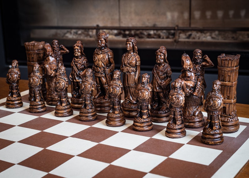 Chess set, Viking design in a walnut and oak colour. image 2