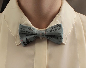 Bow tie blue gray black writings