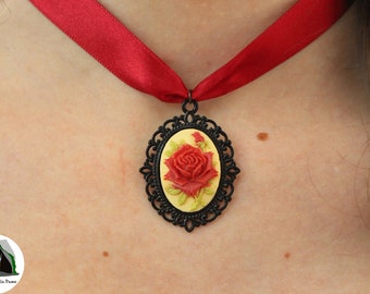 collar de cameo rosa rojo