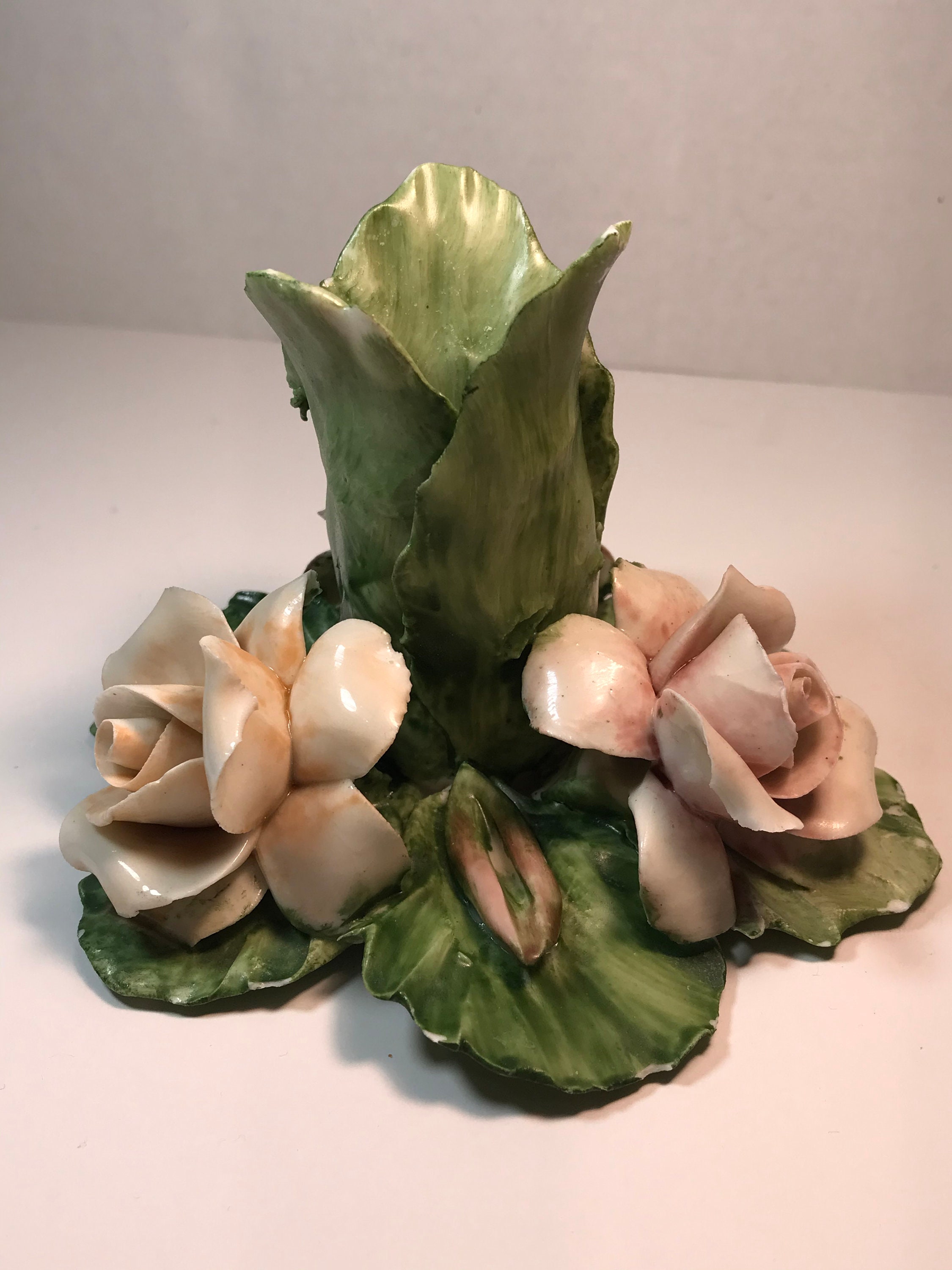 Vintage Capodimonte Porcelain Flower Candle Holder Etsy