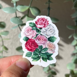 Rose Flower Bouquet Printed Watercolor Painting Vinyl Sticker, Waterproof  for Water Bottles, Scrapbook, Journals, Laptop, Cards