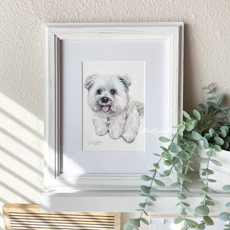 Custom Pet Dog Photo Portrait Hand Drawn and Painted Original ...