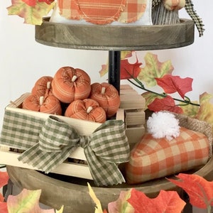 Fall Autumn Mini Pumpkin Decor, Halloween, Fall Tiered Tray, Shelf Sitter, Mini Fabric Pumpkins, Fall Farmhouse, Thanksgiving, Tray Decor