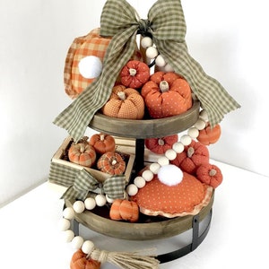 Fall Farmhouse Mini Pumpkin Decor, Mini Fabric Pumpkins, Orange Pumpkins, Thanksgiving Decor, Tiered Tray, Shelf Sitter, Stuffed Pumpkins