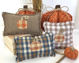 Farmhouse Pumpkin Patch Fall Mini Pillows, Rustic Primitive, Rag Style, Fall, Thanksgiving Decor, Tiered Tray, Shelf Sitter, Bowl Filler,
