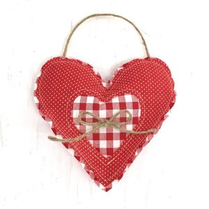 Farmhouse Hearts, Valentine&#39;s Day Hearts, Red Heart, Gift for Her, Tiered Tray Decor Fabric Heart, Hanging Heart, Bowl Filler, Stuffed Heart
