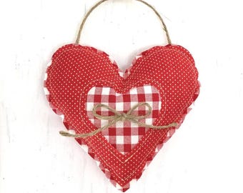 Farmhouse Hearts, Valentine's Day Hearts, Red Heart, Gift for Her, Tiered Tray Decor Fabric Heart, Hanging Heart, Bowl Filler, Stuffed Heart