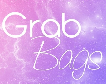 May include: A pink and purple galaxy-themed background with the text "Grab Bags" in white.