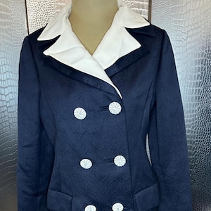 Vintage Malcolm Starr Navy Double Breasted Jacket with Rhinestone Buttons - Size 10