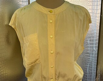 Vintage Valentino Boutique 1980s Yellow Silk Blouse with Elasticized Waist Size Small