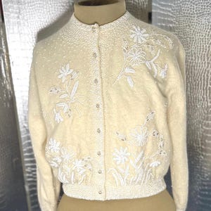 Gene Shelly Boutique International Gorgeous Vintage Off-White Beaded Cardigan