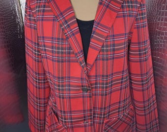 Koko Knits Red Tartan Plaid Two Button Blazer Vintage Size 10