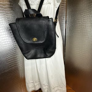 Coach Vintage Black Leather Mini Backpack Bag Turnlock Drawstring B0K-9960 Vintage Coach Mini Backpack 9960 Black | Mercari main image 4