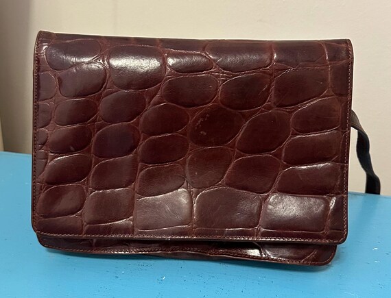 Ann Taylor Vintage Brown Croc Embossed Leather Cr… - image 1