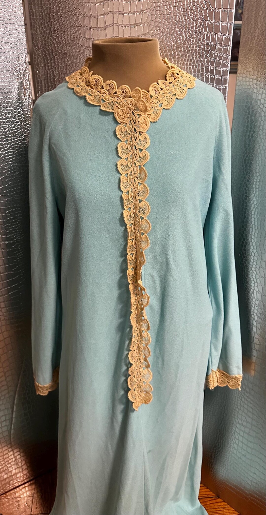 Blue Star Pattern Robe Vintage Blue Nightgown Robe With Lace Trim - Etsy