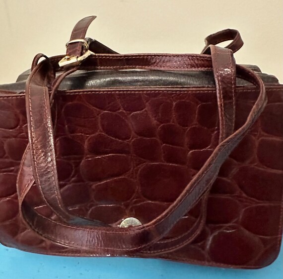 Ann Taylor Vintage Brown Croc Embossed Leather Cr… - image 2