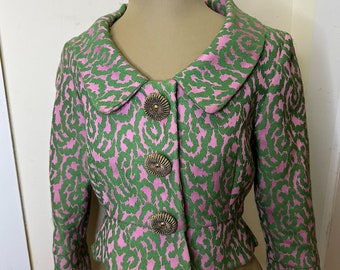 Rara chaqueta recortada de diseñador Salvatore Sicuro NYC de los años 60 en tamaño rosa y verde pequeño