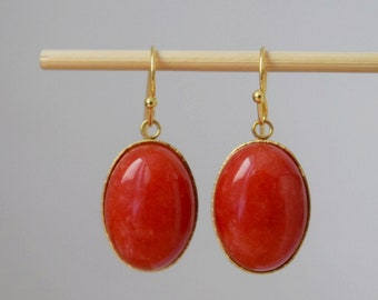 Handmade Orange Jade Silver Plated Leverback Drop Earrings – Dangly & Elegant