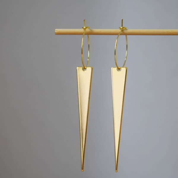 Triangle pendant earrings, Long geometric hanging dangle and drop earrings, 18k vergoldete stainless steel hoop earrings