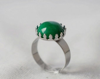 Kronenring, Jade Ring Grün, Edelstahl Silber, rund, Ring verstellbar mit Edelstein, Grün Steinring, Schmuck, Geburtstag Geschenk für Sie