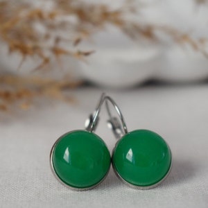 Green Jade Earrings, Gemstone Round Jewelry Gifts For Women, 12mm, Jade Jewelry, Dangle And Drop, Stainless Steel Lever-back Earrings, Unisex Earrings Gemstone Gift