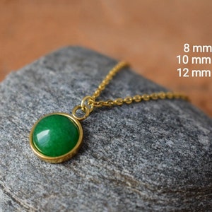 Green jade pendant minimalist necklace gold for women, green necklace, 10mm pendant necklace, green gemstone necklace pendant, Gift for her