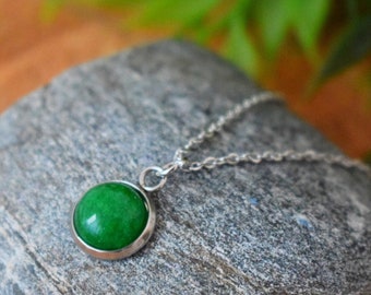 Green jade pendant necklace for women, green silver color, green gemstone necklace pendant, birthstone necklace, handmade jewelry gift