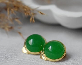 Green jade clip on earrings gold, Ear clips, Green gold clip on earrings, Women clip on earrings, Gemstone clips, Birthday gift ideas