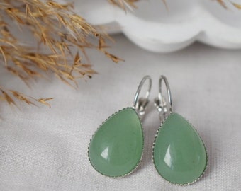 Green aventurine earrings, Teardrop gemstone dangle earrings, Aventurine drop lever back earrings, Hanging earrings, Jewelry gift for her