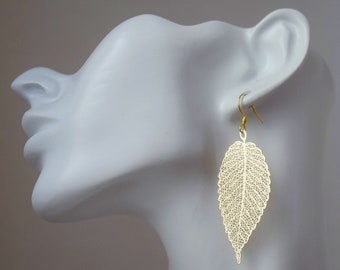Long Leaf Filigree Earrings for women, Leaf dangle earrings, Stainless steel earrings hooks, Boho statement earrings, Jewelry gift for her